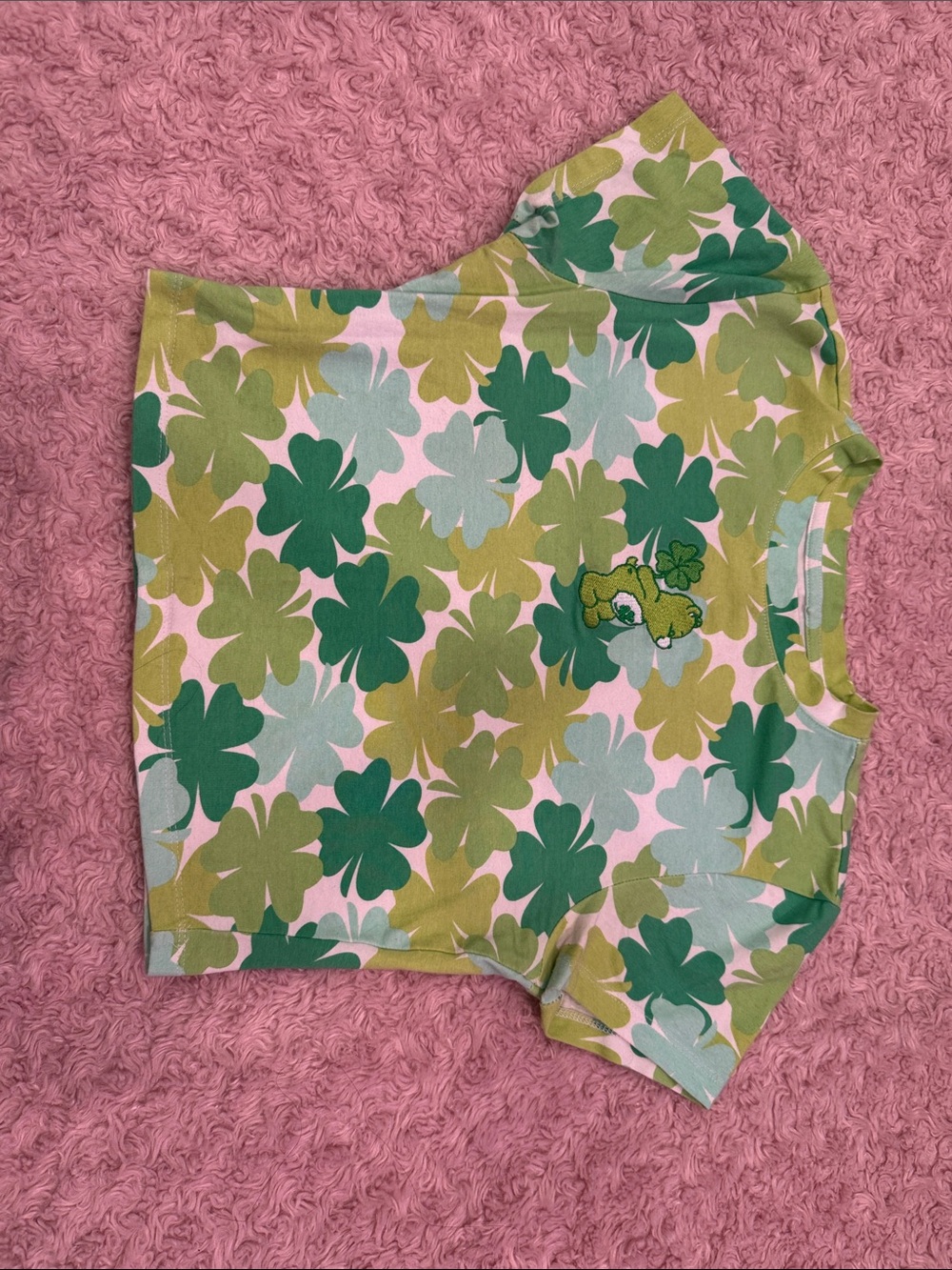 Care Bears Short Sleeve Tee in Green and Light Blue Clover Print